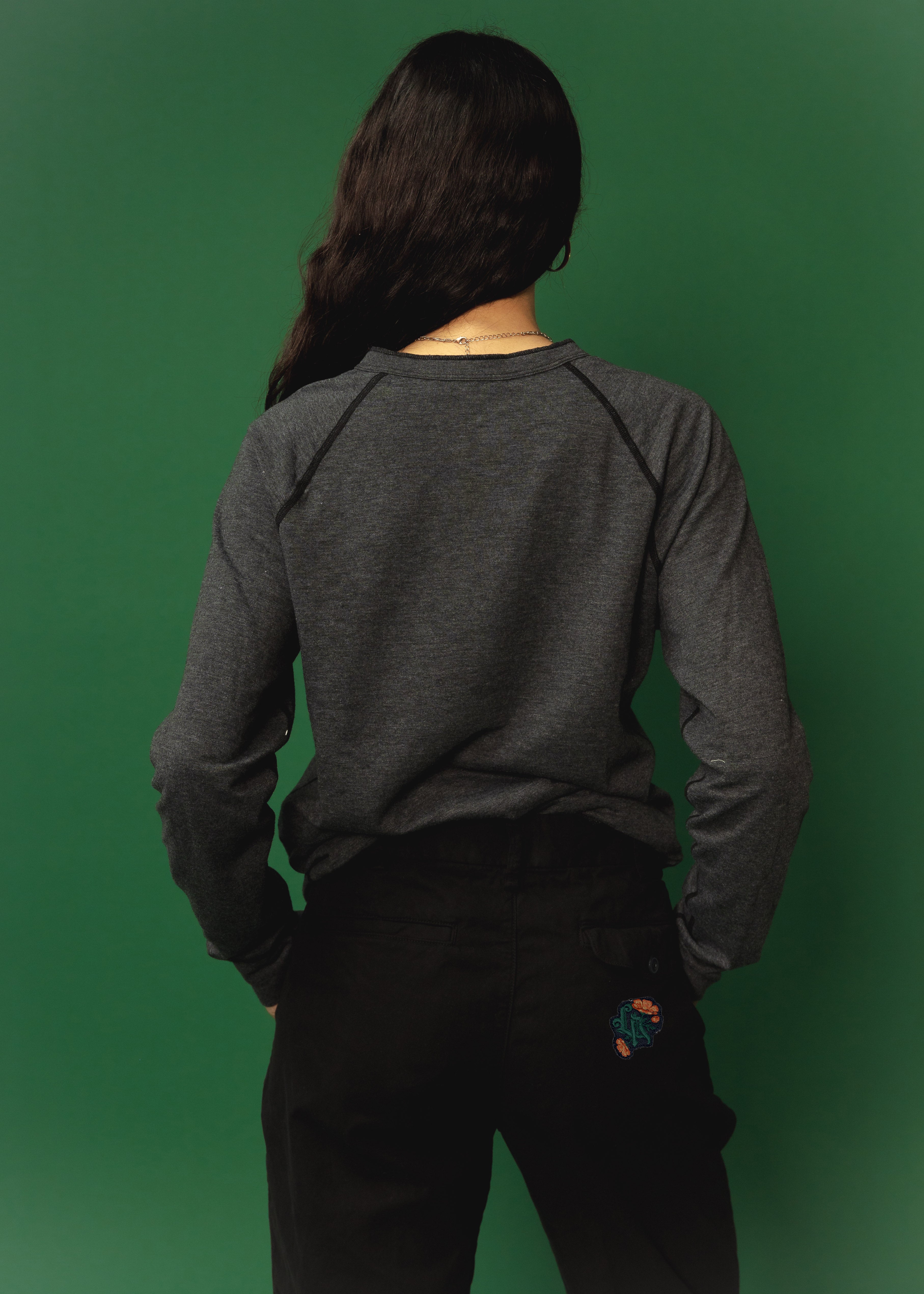 LONG SLEEVE POINTELLE HENLEY || BLACK